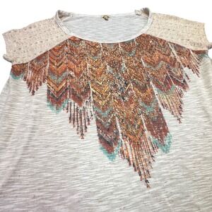 Reba Shirt Women's Medium Western Country Star Lace Feathers Rhinestones Cream